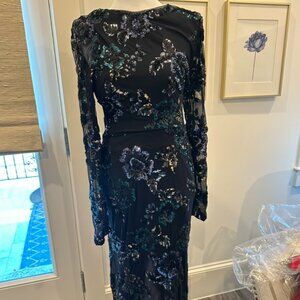 Long sleeve Black and Blue Formal Dress - Long